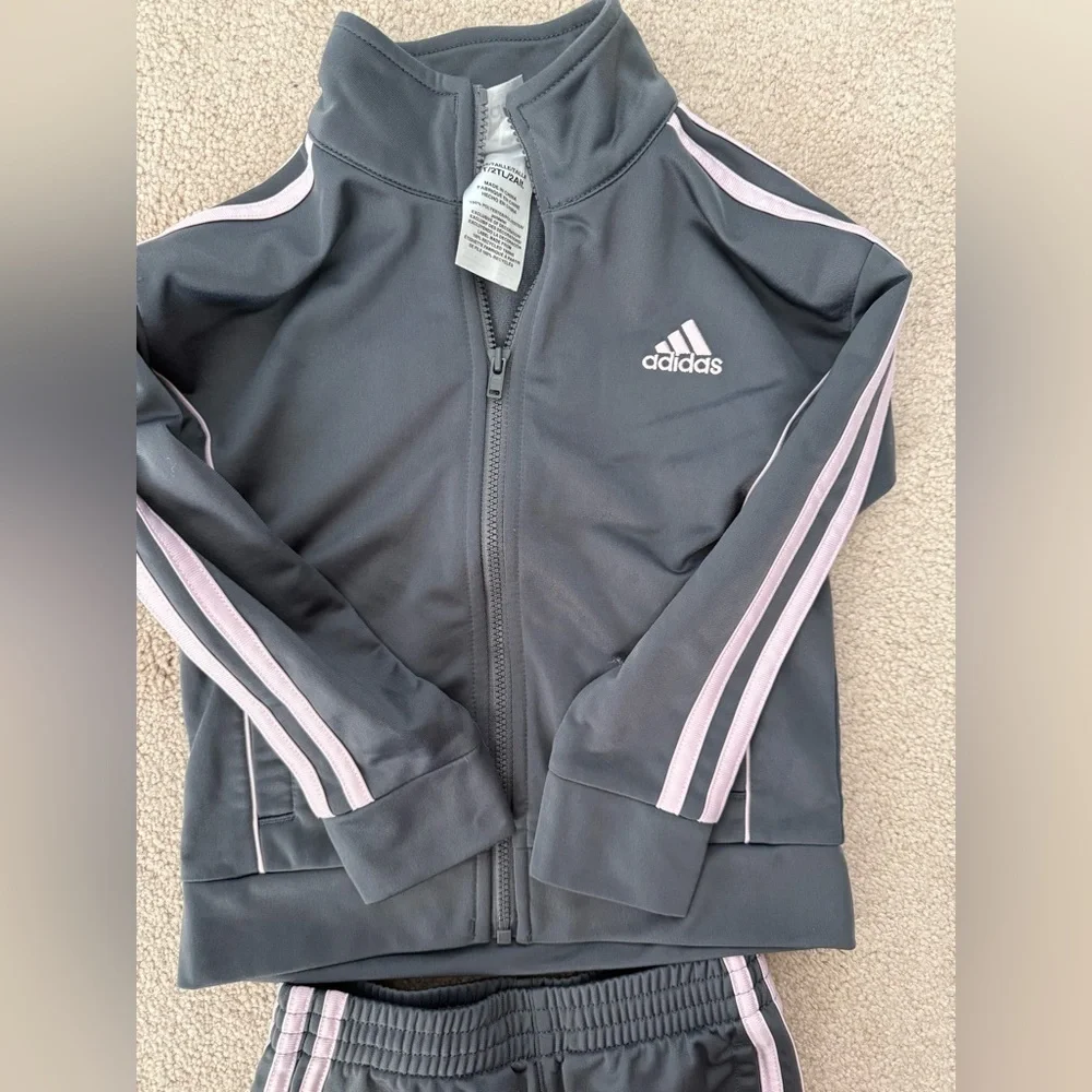 Adidas Toddler Charcoal and Light Pink Tracksuit